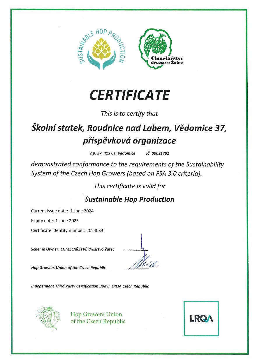 Certifikát udržitelné produkce chmele